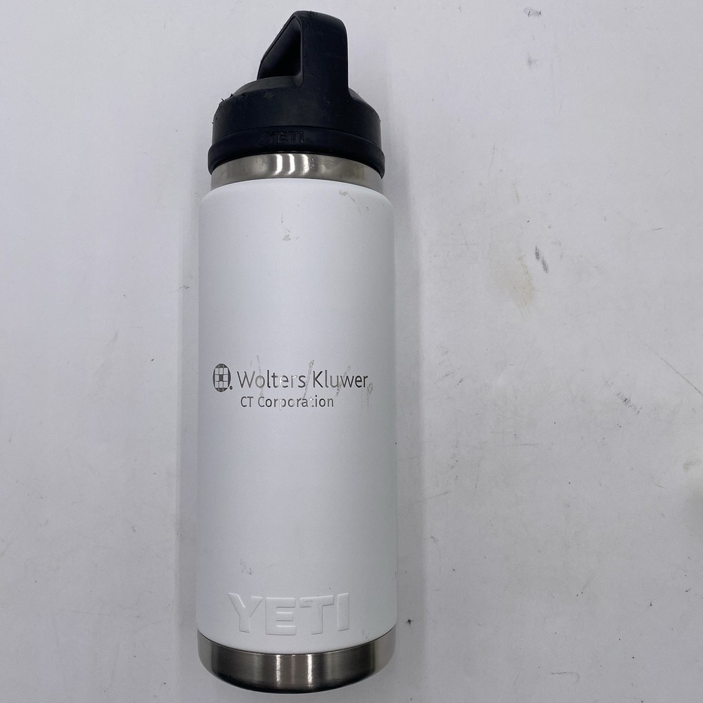 Yeti Rambler 26 OZ‎ Bottle White Chug Cap SEE PICS Shows Wear ENGRAVED